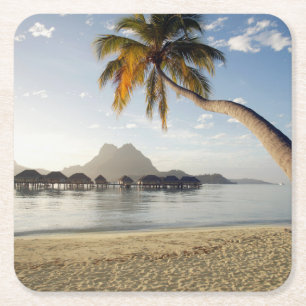 Tropical Beaches Beach Huts, Bora Bora Square Paper Coaster