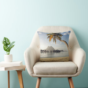 Tropical Beaches   Beach Huts, Bora Bora Throw Pillow