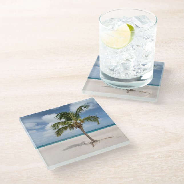 Tropical Beaches | Eagle Beach, Aruba Glass Coaster (Angled)
