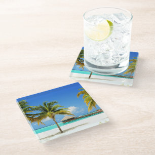 Tropical Beaches   Island & Lagoon, Maldives Glass Coaster