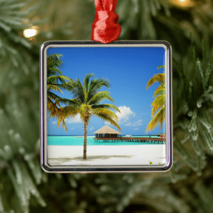 Tropical Beaches   Island & Lagoon, Maldives Metal Ornament