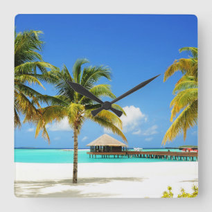 Tropical Beaches   Island & Lagoon, Maldives Square Wall Clock