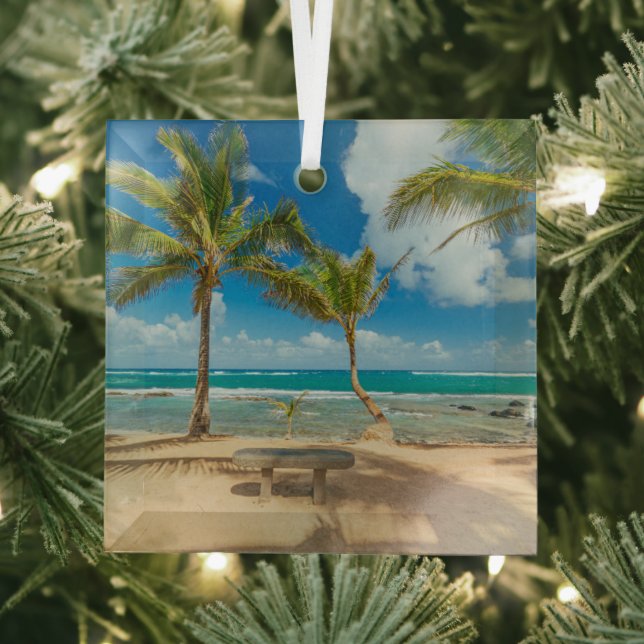Tropical Beaches | Kuau Cove Beach, Maui Hawaii Glass Ornament (Insitu)