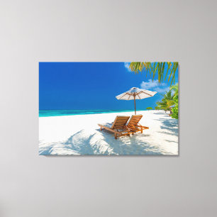 Tropical Beaches   Lounge Chairs Beach, Bora Bora Canvas Print