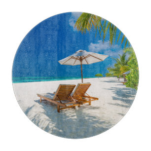 Tropical Beaches   Lounge Chairs Beach, Bora Bora Cutting Board