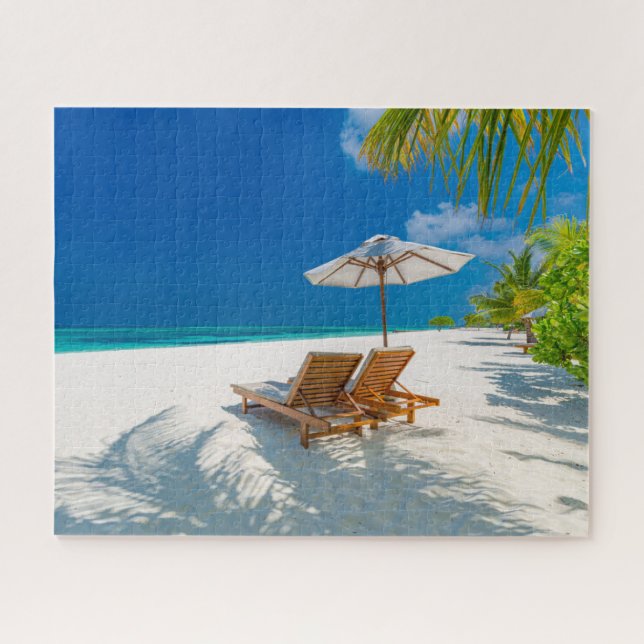 Tropical Beaches | Lounge Chairs Beach, Bora Bora Jigsaw Puzzle (Horizontal)