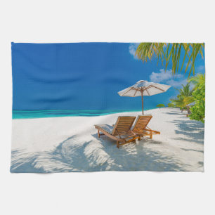 Tropical Beaches Lounge Chairs Beach, Bora Bora Kitchen Towel