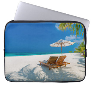 Tropical Beaches   Lounge Chairs Beach, Bora Bora Laptop Sleeve