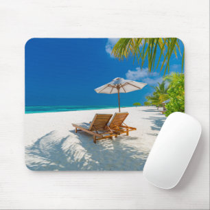 Tropical Beaches   Lounge Chairs Beach, Bora Bora Mouse Pad