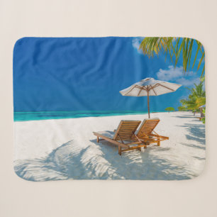 Tropical Beaches Lounge Chairs Beach, Bora Bora Sherpa Blanket