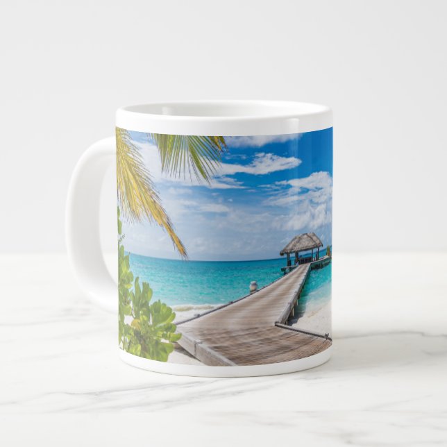 Tropical Beaches | Maldives Island Wooden Jetty Large Coffee Mug (Front Left)