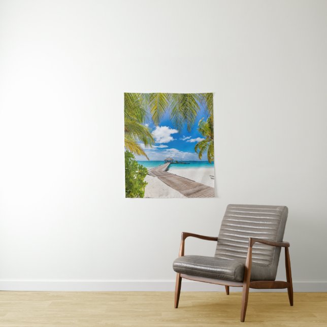 Tropical Beaches | Maldives Island Wooden Jetty Tapestry (In Situ)