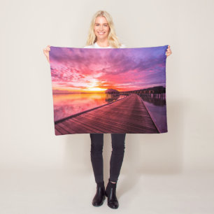 Tropical Beaches Maldives Sunset Fleece Blanket