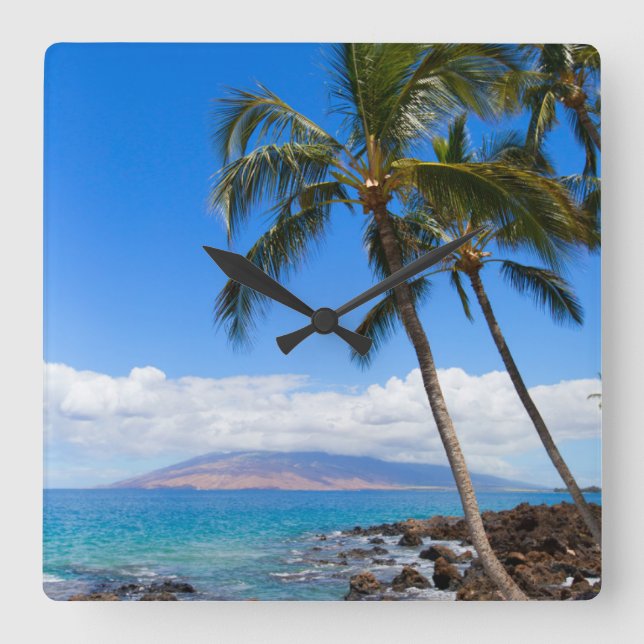 Tropical Beaches | Maui Hawaii Island Square Wall Clock (Front)