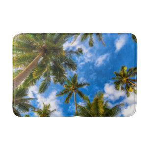 Tropical Beaches   Palm Trees on Blue Sky Bath Mat