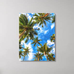 Tropical Beaches Palm Trees on Blue Sky Canvas Print