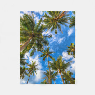 Tropical Beaches Palm Trees on Blue Sky Fleece Blanket