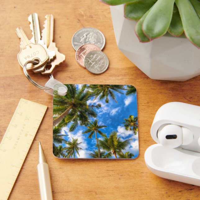 Tropical Beaches | Palm Trees on Blue Sky Keychain (Desk)