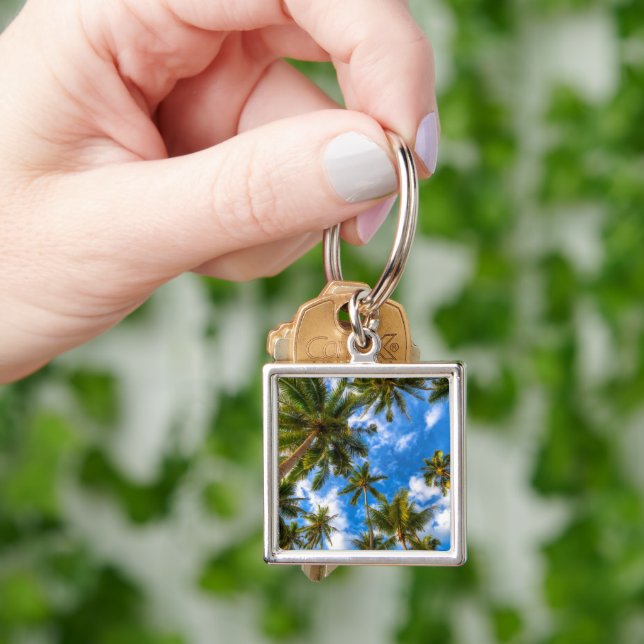 Tropical Beaches | Palm Trees on Blue Sky Keychain (Hand)