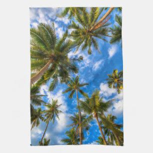 Tropical Beaches   Palm Trees on Blue Sky Kitchen Towel