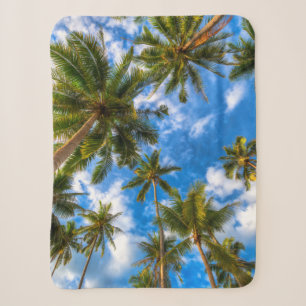 Tropical Beaches Palm Trees on Blue Sky Sherpa Blanket