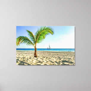 Tropical Beaches   Sailboat, Palm Tree, Aruba Canvas Print