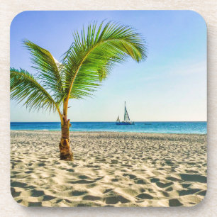 Tropical Beaches   Sailboat, Palm Tree, Aruba Coaster