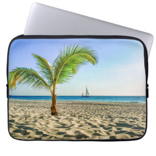 Tropical Beaches Sailboat, Palm Tree, Aruba Laptop Sleeve