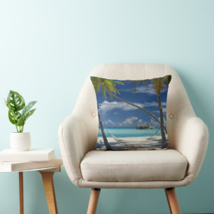 Tropical Beaches Sandy Beach, Maldives Throw Pillow