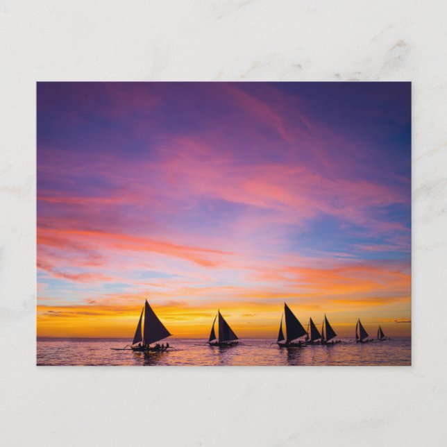 Tropical Beaches | Sunset Sailboats, Phillipines Postcard (Front)