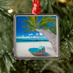 Tropical Beaches   Tropical Landscape Beach Swing Metal Ornament