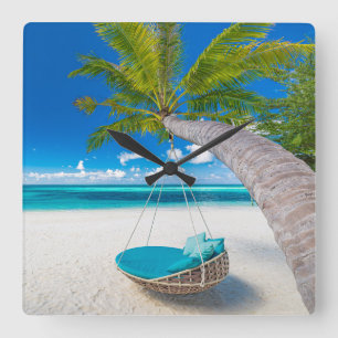Tropical Beaches Tropical Landscape Beach Swing Square Wall Clock