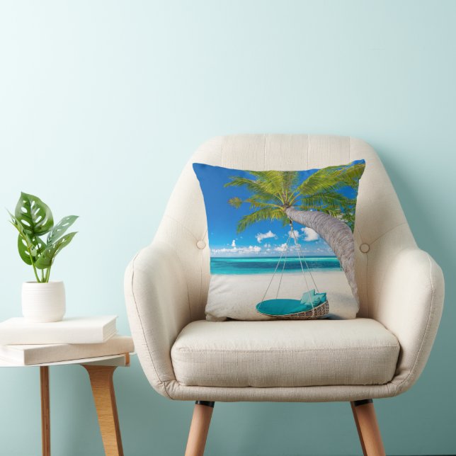 Tropical Beaches | Tropical Landscape Beach Swing Throw Pillow (Chair)