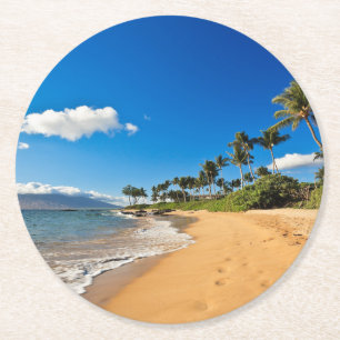 Tropical Beaches Wailea, Maui, Hawaii Round Paper Coaster