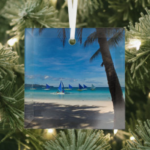 Tropical Beaches White Beach Boracay Philippines Glass Ornament