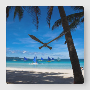 Tropical Beaches White Beach Boracay Philippines Square Wall Clock