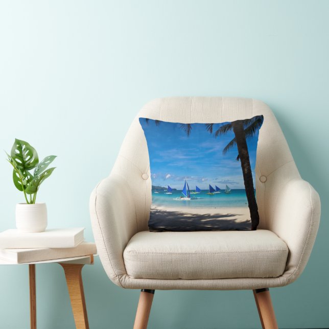 Tropical Beaches | White Beach Boracay Philippines Throw Pillow (Chair)