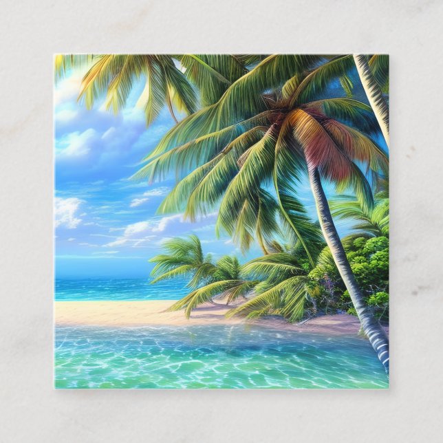 Tropical beaches with their white sand and crystal square business card (Front)