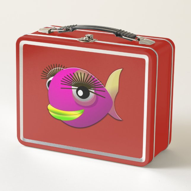 Tropical beautiful pink girl fish metal lunch box (Front)
