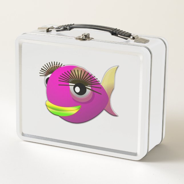 Tropical beautiful pink girl fish metal lunch box (Front)