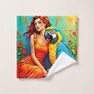 Tropical Beauty and Blue Parrot Design Bath Towel Set