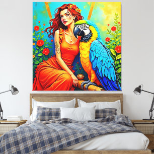 Tropical Beauty and Blue Parrot Design Canvas Print