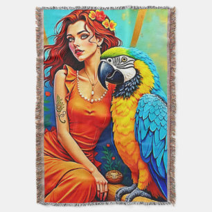 Tropical Beauty and Blue Parrot Design Throw Blanket