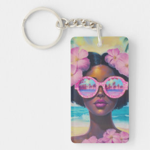Tropical Beauty in Pink Shades Keychain