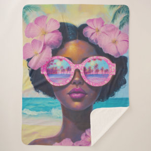 Tropical Beauty in Pink Shades Sherpa Blanket