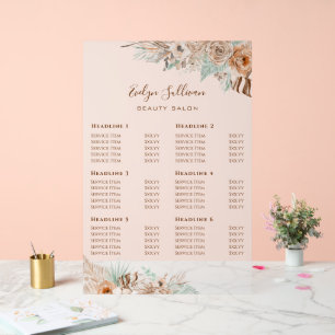 Tropical Beige and Mint  Price List Acrylic Sign