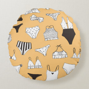 Tropical Bikini: Hand-Drawn Summer Pattern Round Pillow