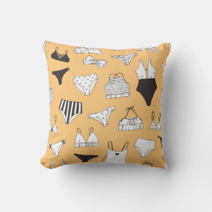 Tropical Bikini: Hand-Drawn Summer Pattern Throw Pillow