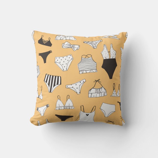 Tropical Bikini: Hand-Drawn Summer Pattern Throw Pillow (Front)