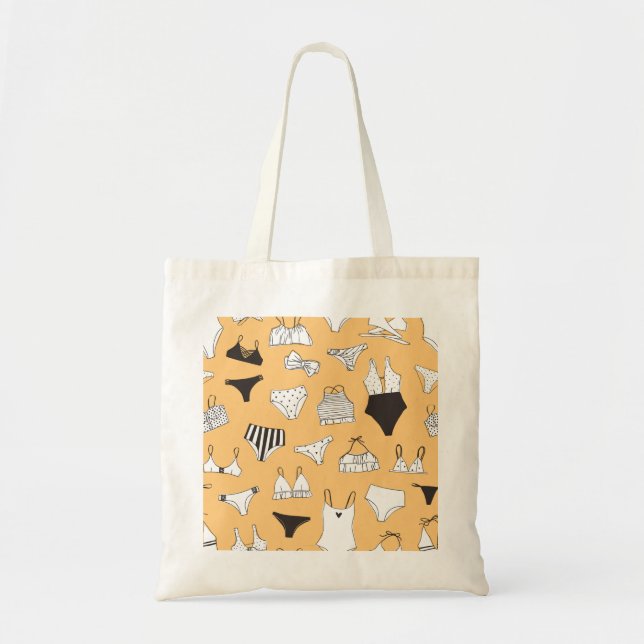 Tropical Bikini: Hand-Drawn Summer Pattern Tote Bag (Front)